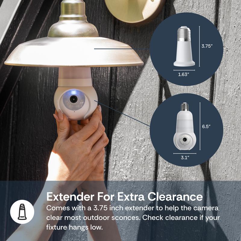 Luna Light Bulb Security Cam -2K 2.4GHz/5GHz WiFi, Indoor Outdoor Surveillance Monitoring Camera for Home, 360° Pan/Tilt, Color Night Vision, Built-In LED & Spotlight, Easy Installation (2025 Upgrade)