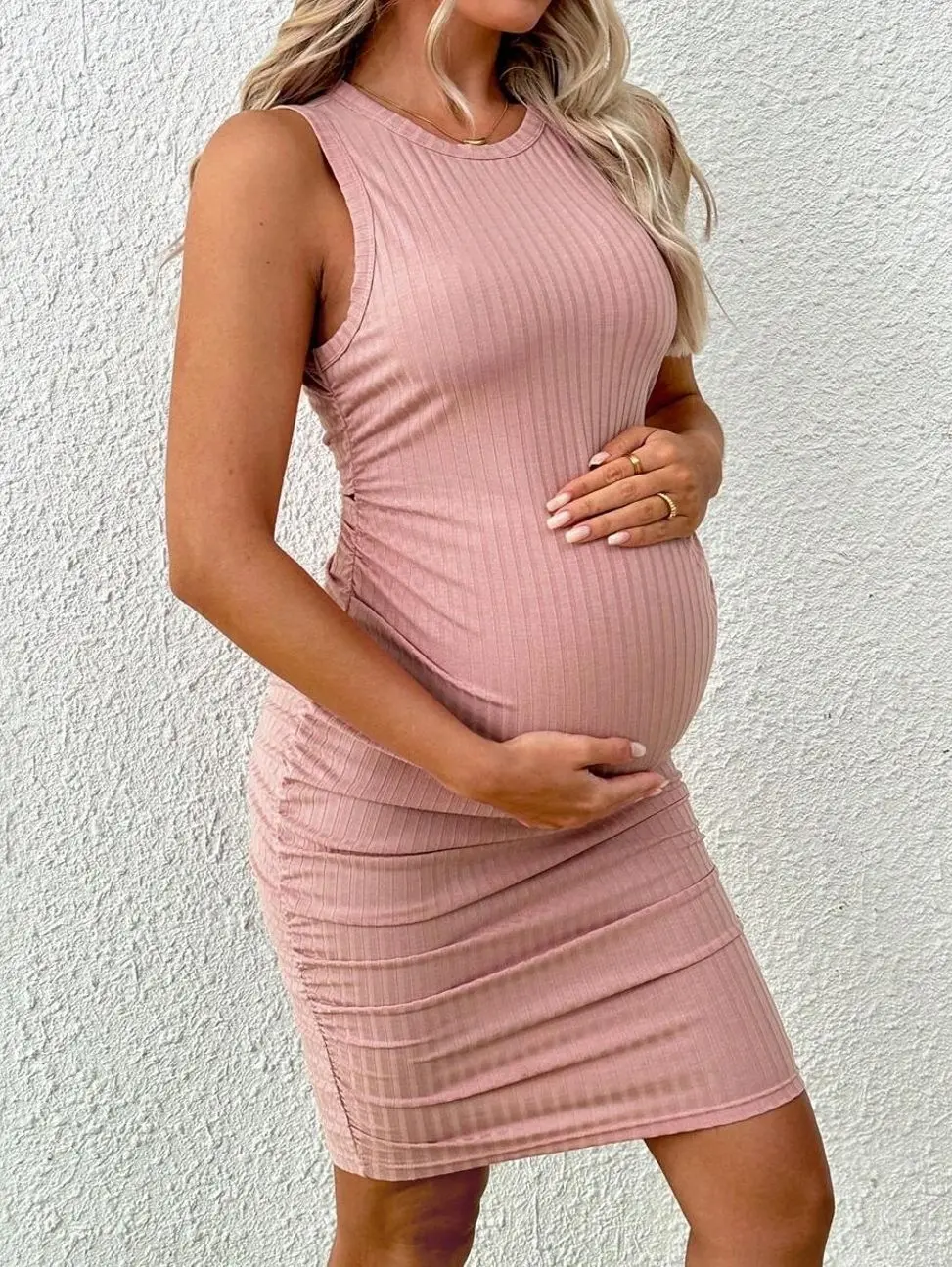 Maternity Sleeveless Bodycon Dress, Stretchy Tight-Fitting Pregnancy Apparel for Summer Vacation