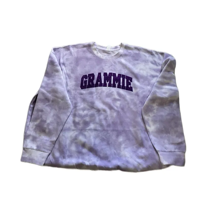 Grammie Tie Dye Embroidery with Appliqué Enza Tie Dye Sweatshirt with Appliqué Women's Love Crewneck Casual Long Sleeve Pullover Unisex Fit Winter wifey wife Womenswear Embroidered Fashion Everyday Tops Transparent