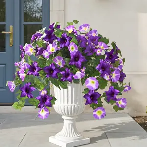 Chessie 2 Pcs Outdoor Artificial Petunias Flowers, UV Resistant & Fadeless Fake Silk Flower Bunches for Outside Garden Porch Patio Plant Decor