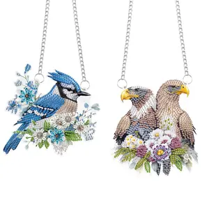 Bird & Flower Pattern Diamond Arts Colorful Painting Kit, DIY Acrylic Special Shaped Diamonds Hanging Sign, Window Pendant Ornament for Home Decoration and Gift Handicraft