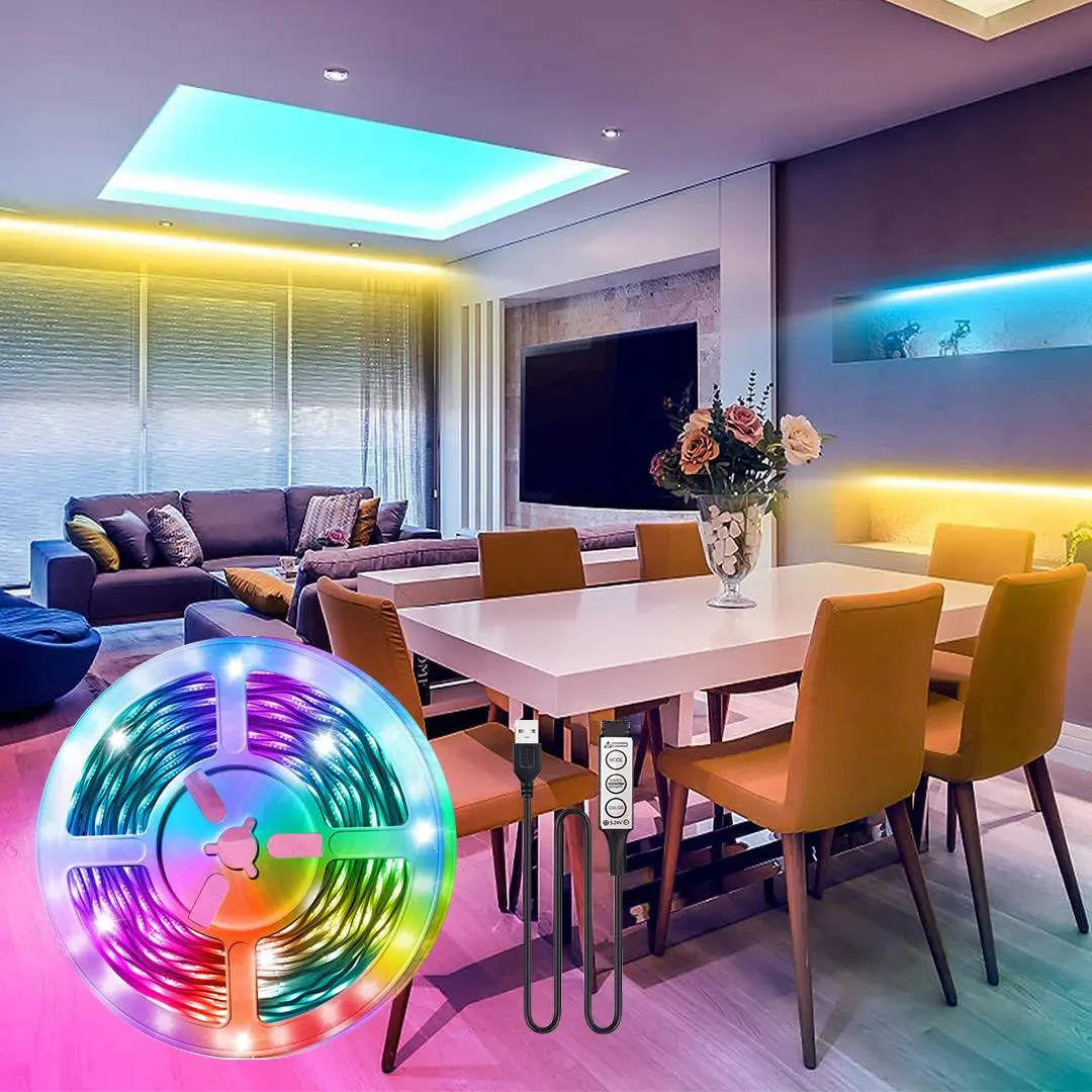 5V Cuttable LED Strip Light, USB Powered RGB Color Changing LED Light with 3-Key Controller, Self-adhesive Easy Installation LED Light for Home, Living Room, Led Lights Bedroom, Adjustable LED Lights, Led Light Strips, Usb Powered Lighting