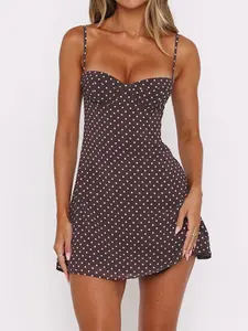 Women's Polka Dot Print Cami Dress, Casual Sleeveless Spaghetti Strap Short Dress for Summer, Ladies Clothes for Beach Holiday, Womenswear, Casual Dresses