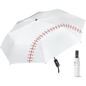 Baseball Stitched Auto Umbrella, Eight-Rib Reinforced Folding Umbrella, Creative Sports Windproof Rainy Day Dual-Use Umbrella