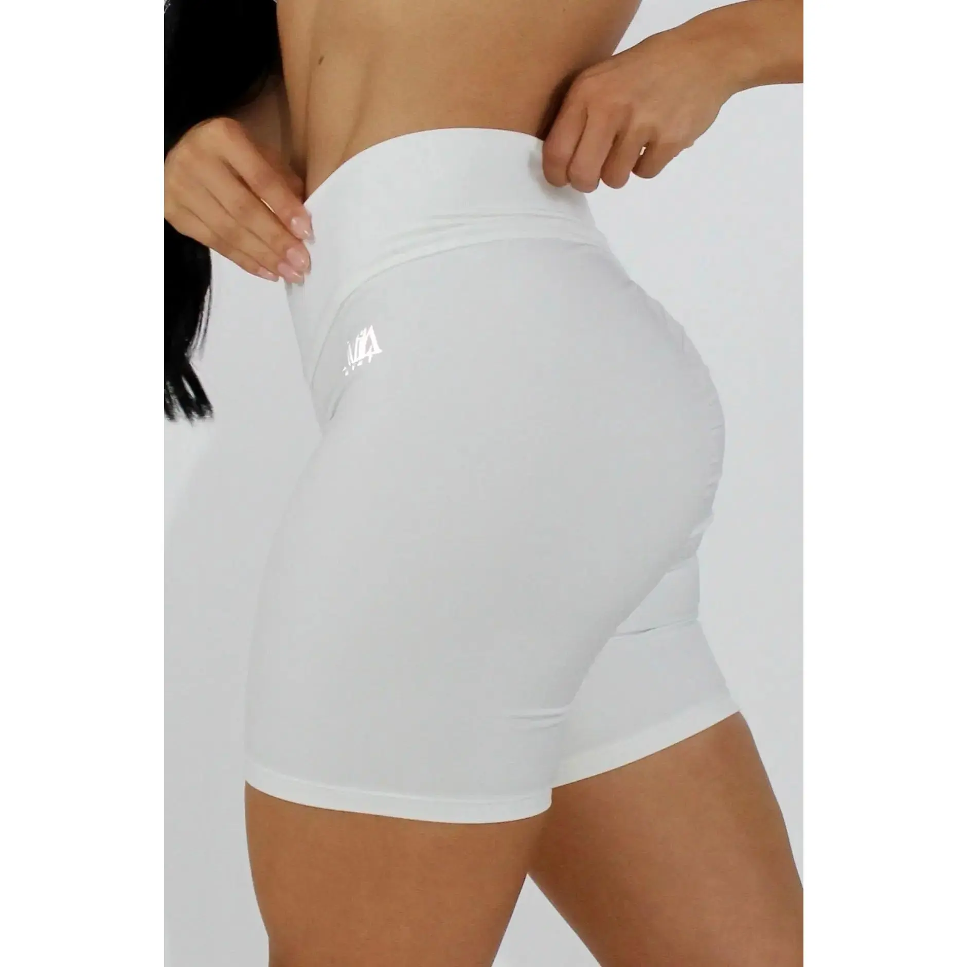 Nora Contour V-Waist Scrunch Shorts - White