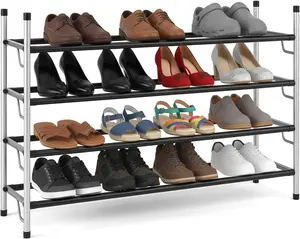 USTECH Expandable Shoe Rack, 4 Tier Adjustable Shoe Shelf Storage Organizer, Stackable Adjustable Standing Metal Shoe Shelf Organizer Storage, Alloy Steel Shoe Rack Adjustable