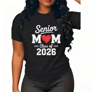 Women's Cotton Short-Sleeve Round Neck T-Shirt - Class of 2026 Proud Parent Graphic Print, Seamless Fabric, Comfortable Fit, Casual Streetwear for Senior Mom (PLK0084)