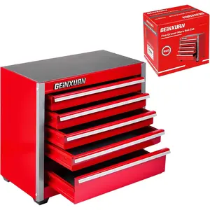 5-Drawer Rolling Red Tool Box, Roll Cab Stackable Tool Chest with Lockable Drawers, Large Capacity Tool Cabinet for, Workshop, Truck