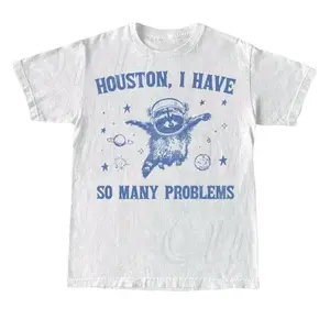 Raccoon In Space Retro 90s Graphic T-Shirt, Funny Galaxy Graphic T-shirt, Problems Gag Moon 90s Shirt, Vintage Animal Gag Unisex Tee Menswear Top Underwear Tshirt