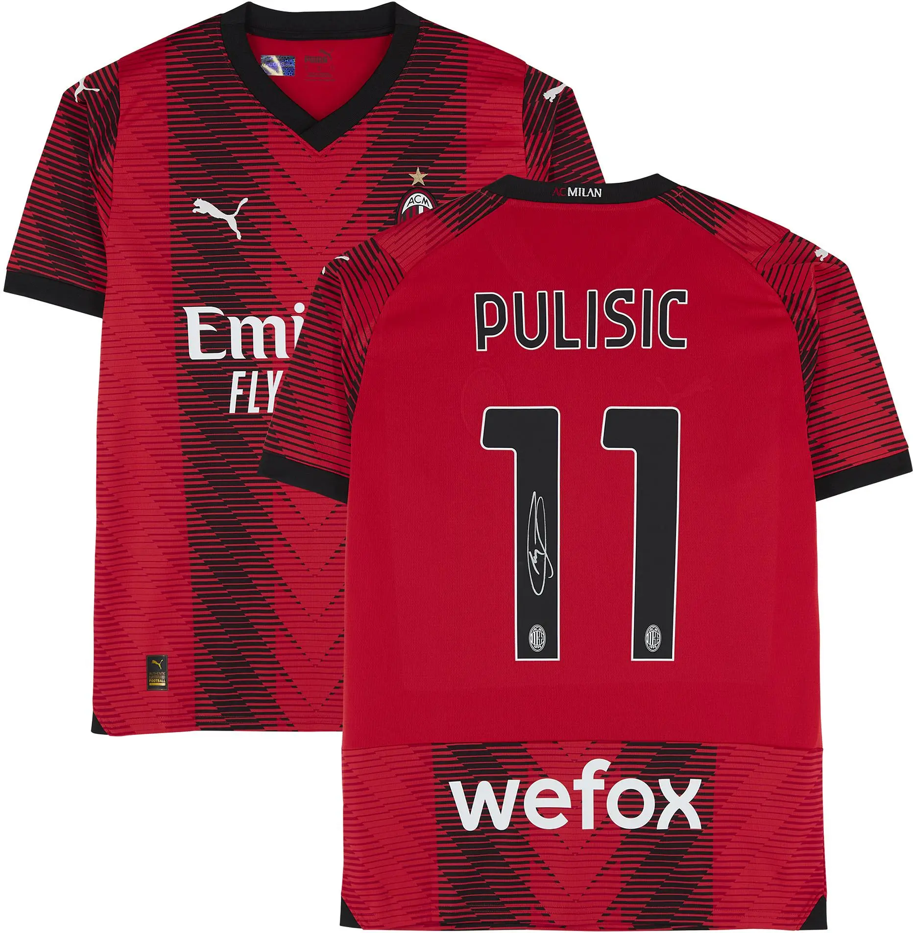 Christian Pulisic AC Milan Autographed Puma 2023-24 Red and Black Home Jersey - Signed on Back - Fanatics Authentic Certified