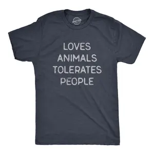 Mens Loves Animals Tolerates People T Shirt Funny Introverted Pet Lover Tee for Guys Mens Funny T Shirts Cool Vintage Fashion T-Shirt Gift Classic Menswear Introvert Apparel for Men Funny Animal Short Sleeve Navy -