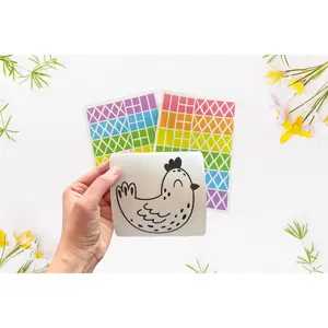 Hello Spring Hen Easter Basket Stuffers, Bird Faux Stained Glass Kit, Chicken Window Clings, Hen Fine Motor Activity Suncatcher Kits