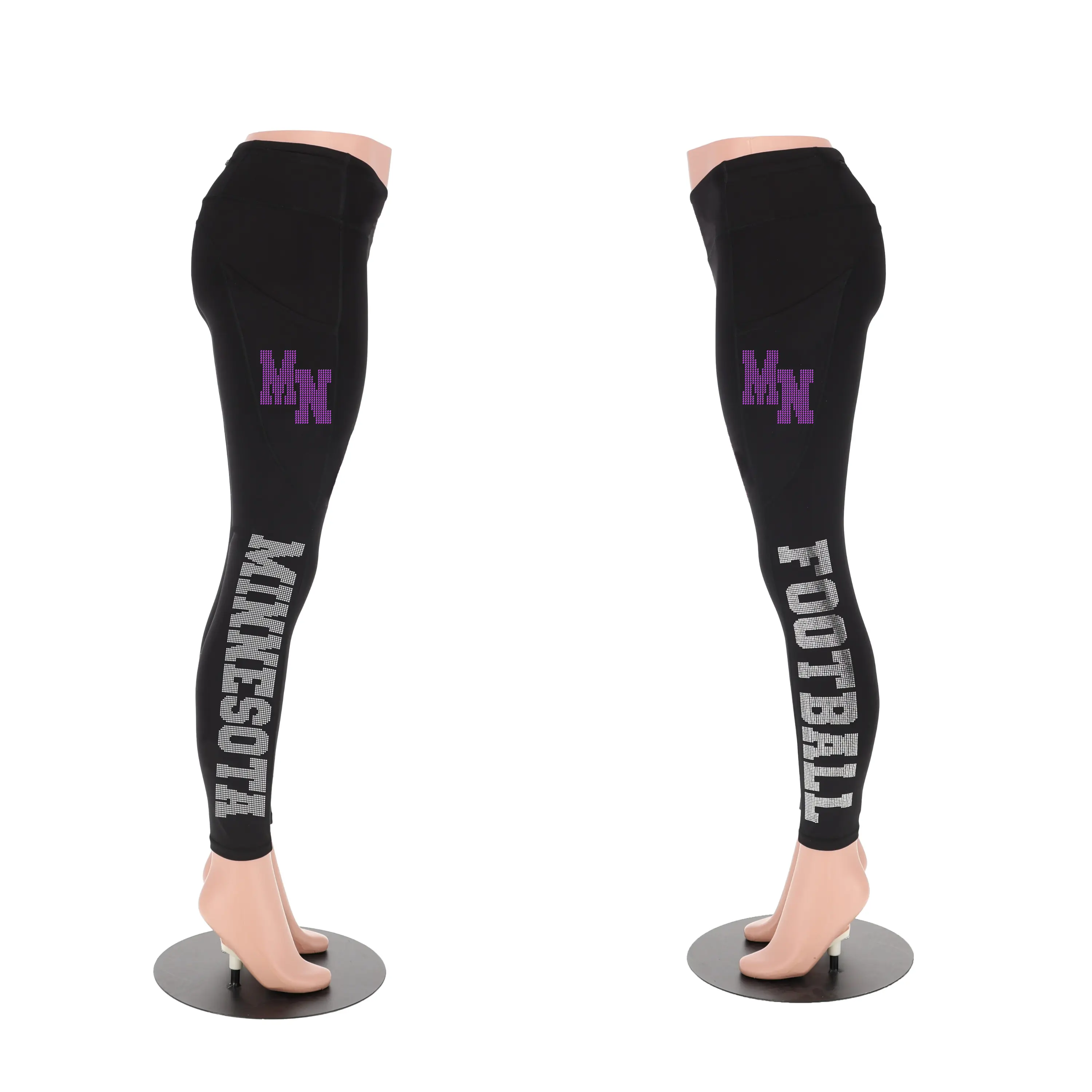 Minnesota Football Rhinestone Leggings - Black Figure Sculpting Skinny Leggings with Elastic Waistband & Side Pockets for Yoga & Running High-Quality Materials & Comfortable Design