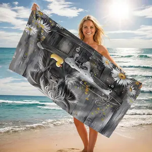 Cute Animal Beach Towel with Highland Cow and Rubber Duck Pattern, Quick-Dry Microfiber Pool Towel, Soft Absorbent Travel Towel