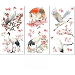 Rub on Transfer Decal Sticker for Furniture Craft Decor 6"x12" Crane Birds, 3Pcs Waterproof UV DTF Transfer for Drawer Dresser Glass Porcelain  Plastic Window