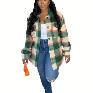 Stylish Plaid Shirt Jacket for Women - Casual Style with Pocket, Ideal for Womenswear