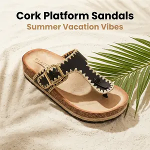 Thong Sandals for Women Flip Flops Cork Insoles Adjustable Buckle Straps Summer Slides Arch Support Non-Slip Insoles Walking Shoes Walking Shoes