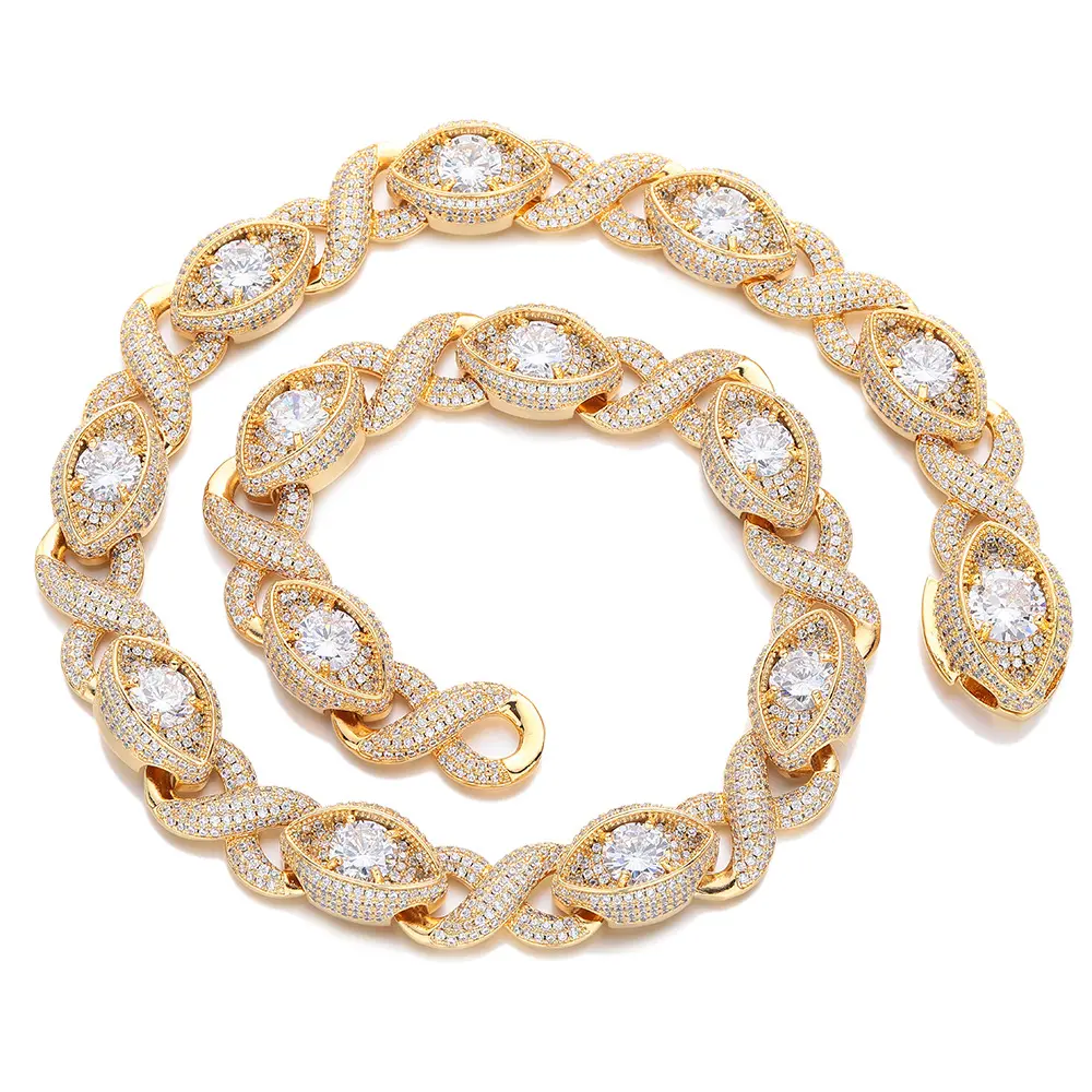 Oval Center Zircon Stone Infinity Cuban Chain Necklace, Bold Sparkle Full Pavé Multi-Layer Vintage Artificial Gemstone Jewelry for Hip Hop Streetwear Vibe, Zircon Stones