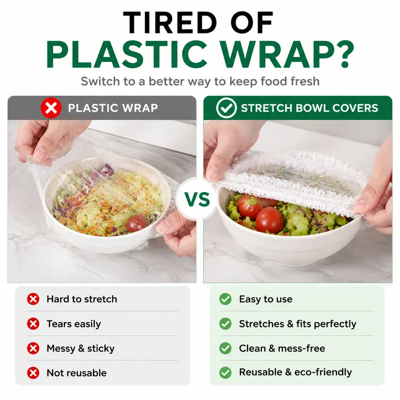 100PCS Disposable Stretch Food Covers for Bowls & Plates, Elastic Bowl Covers, Plastic Wrap Alternative for Leftovers, Fruits, Vegetables & Kitchen Food Storage 100PCS Disposable Stretch Food Covers for Bowls & Plates, Elastic Bowl Covers, Plastic Wrap Alternative for Leftovers, Fruits, Vegetables & Kitchen Food Storage