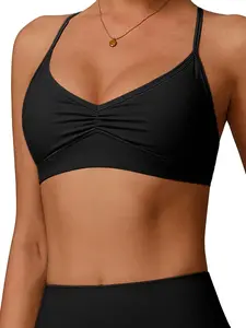 Women's Quick-Dry V-Neck Yoga Bra, Cross Back Ruched Sports Bras, Running Fitness Underwear, Comfortable and Breathable Workout Tops, Gym Sports Bra