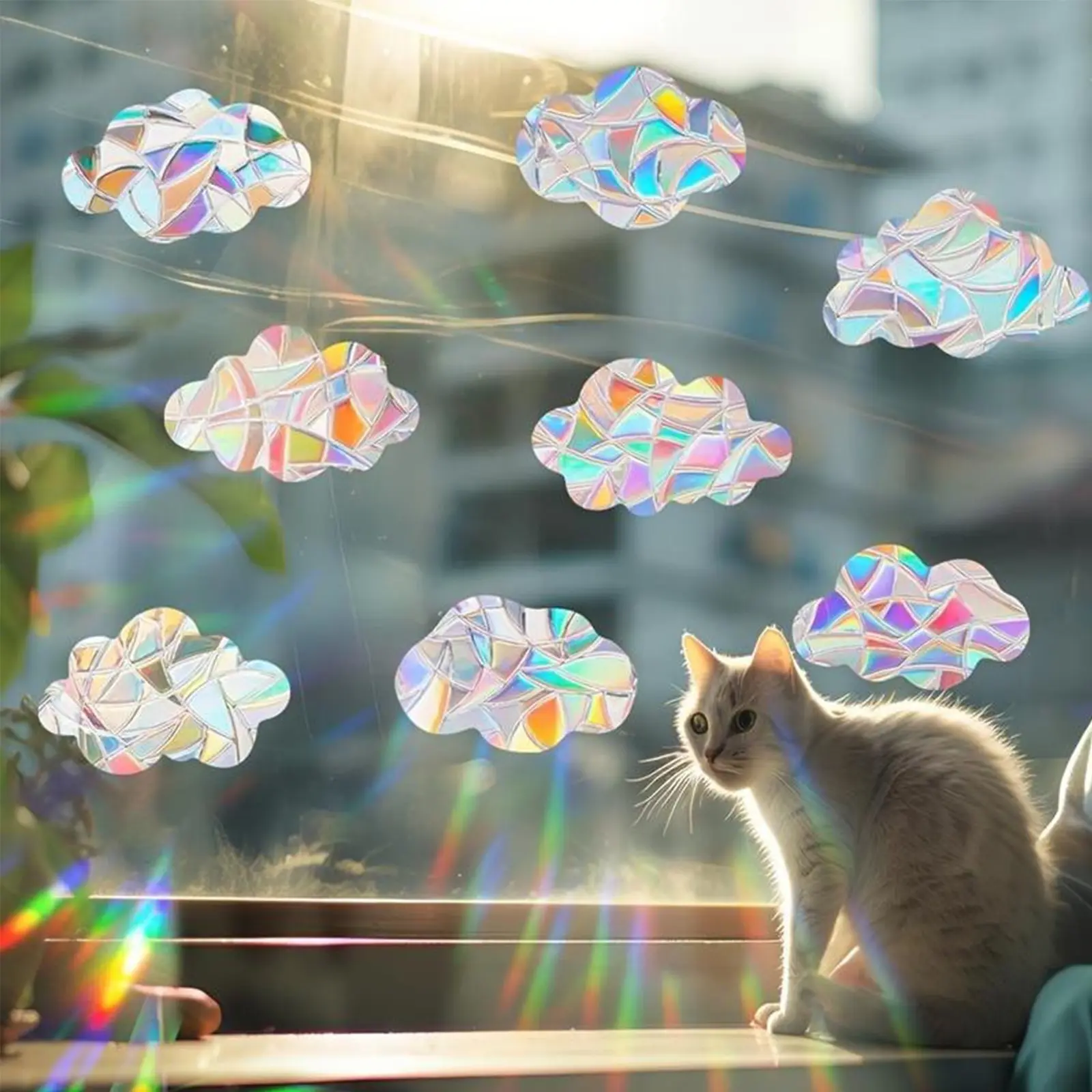 8Pcs Capture Sunshine Rainbow Stickers, Birds Scare Window Stickers, Glass Door & Window Stunning Cloud Stickers, Summer Home Decorative Sticker