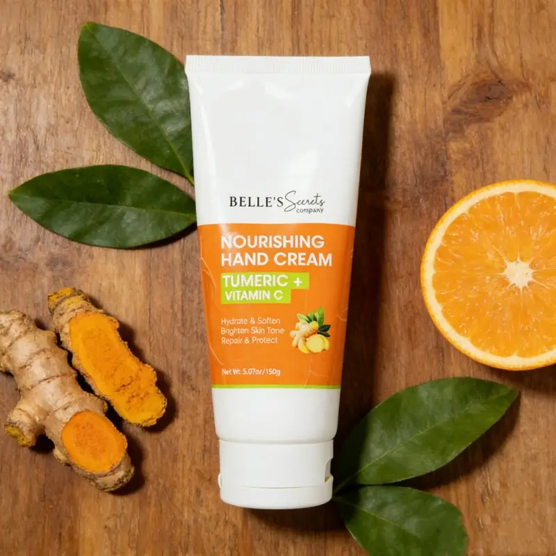 BELLE'S SECRETS Turmeric + Vitamin C Nourishing Hand Cream, Lightweight Daily Moisturizer to Hydrate and Restore Dry Hands