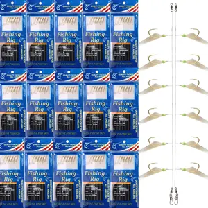 Fishing Bait Rigs Saltwater 15Packs 6-Hook Bait Catcher Fishing Rigs with Fish Skin Luminous Beads for Sardine Pinfish Flounder Mackeral Herring Baitfish Pier Boat Surf Fishing