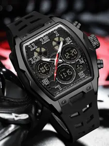 Luxury Brand Fashion Design Watches For Man Waterproof, Casual Business Mens Watch, Dual Display Digital Men's Quartz Wristwatches, Countdown Alarm Clock Stopwatch Week Date Multifunction Analog Male Sports Watch, Ideal for Holiday Birthday Gifts
