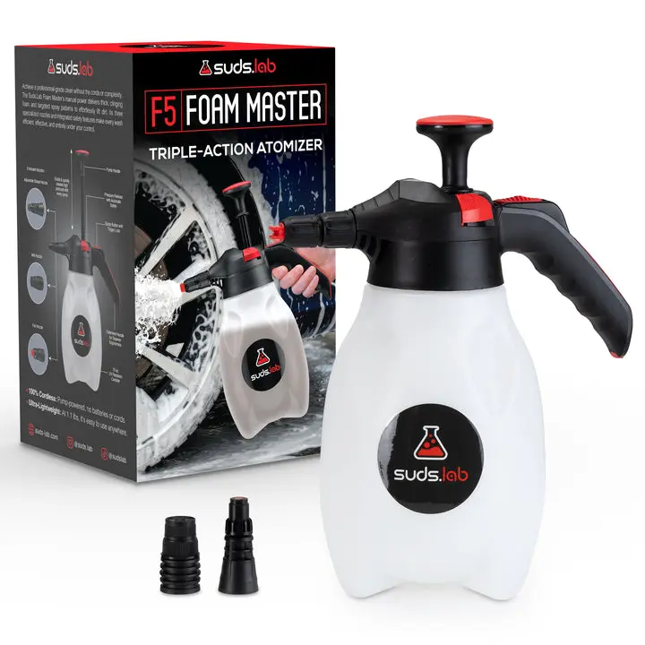 Suds Lab F5 Foam Master Triple-Action Pump Sprayer - 70 oz Snow Foam Lance for Car Washing, 3 Nozzles, Automotive Maintenance