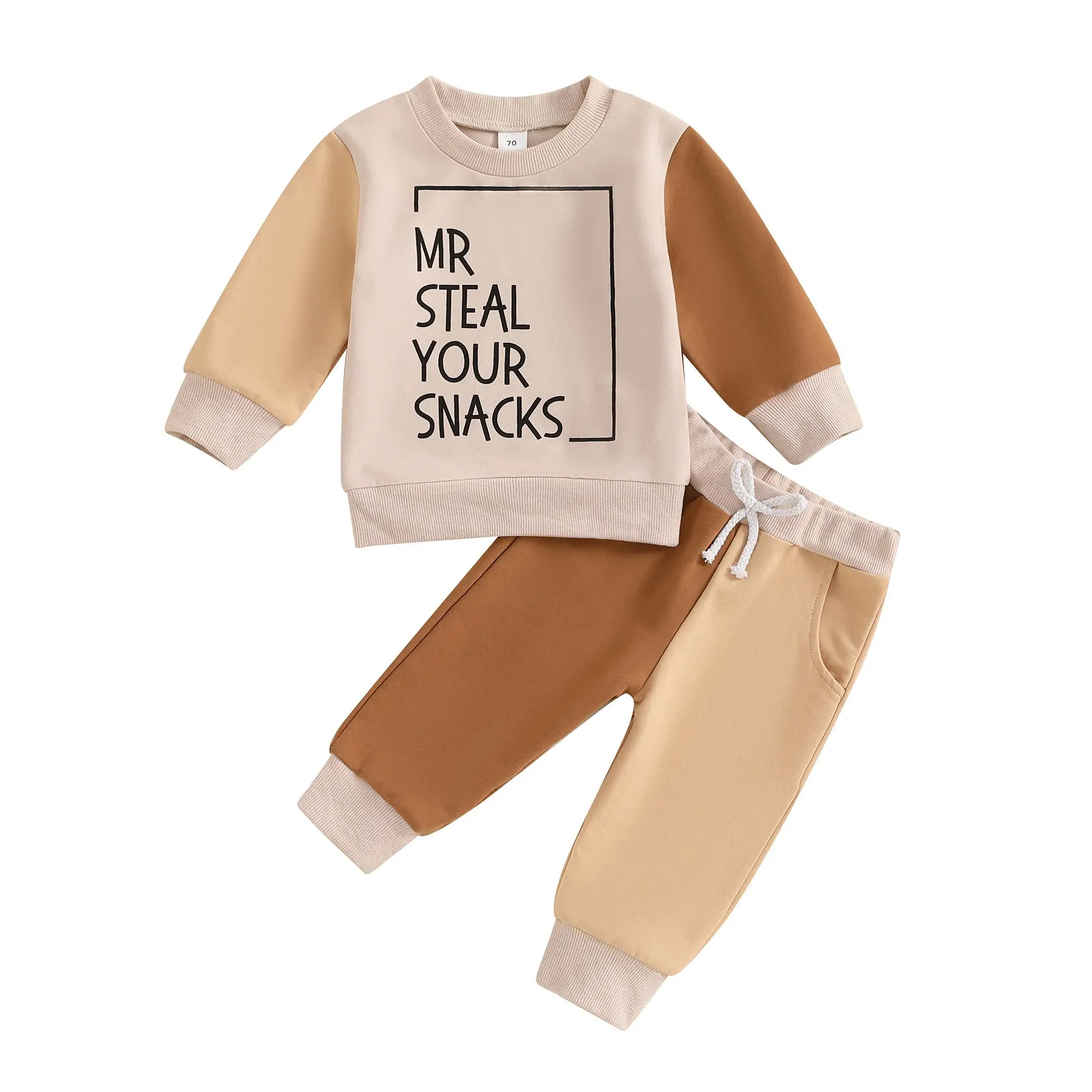 Toddler Boys Fall Outfits 1-5 Years Letter Print Contrast Color Long Sleeve Sweatshirts and Long Pants 2Pcs Clothes Set