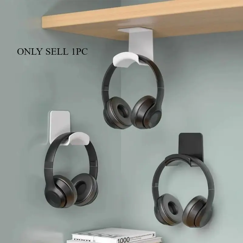 1pc Universal Headphone Stand Adhensive Plastic Wall Mount Hanger Under Desk Headset Rack Holder Support for Gaming Earphone Bracket