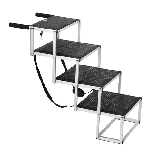 VEVOR 4-Step Wide Anti-Skid Dog Car Stairs, Lightweight Aluminum Portable Pet Steps with Non-Slip Surface, Foam Handles, Safety Tether Clips, 34.8"/885 mm Height Adjustable, 40.9"/1040 mm Length, Foldable, Supports Up to 250 lbs for Cars, SUVs