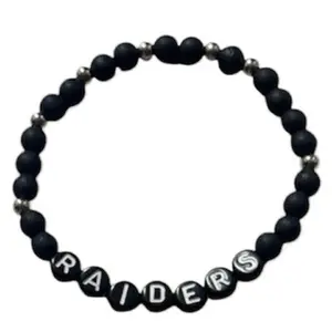 Raiders Football Bracelet - Black Beads with "RAIDERS" Text Design