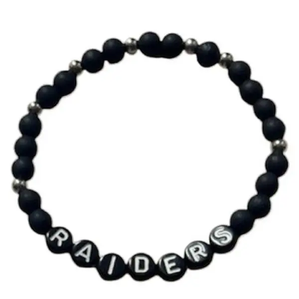 Raiders Football Bracelet - Black Beads with "RAIDERS" Text Design