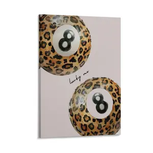 Leopard Wall Art Meets 8 Pool Ball Print. Dopamine Decor for Preppy Room. 70s Style College Dorm & Apartment Wall Art. Poster Canvas Wall Art For Bedroom Decor Bar Office Room Decor Gift