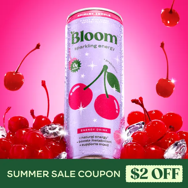 Shirley Temple - Bloom Sparkling Energy Drink - Natural Caffeine, Zero Sugar, 180mg Caffeine - Antioxidant-Rich with Green Coffee Bean, Green Tea Extract, Prebiotics, 12oz 12 Pack