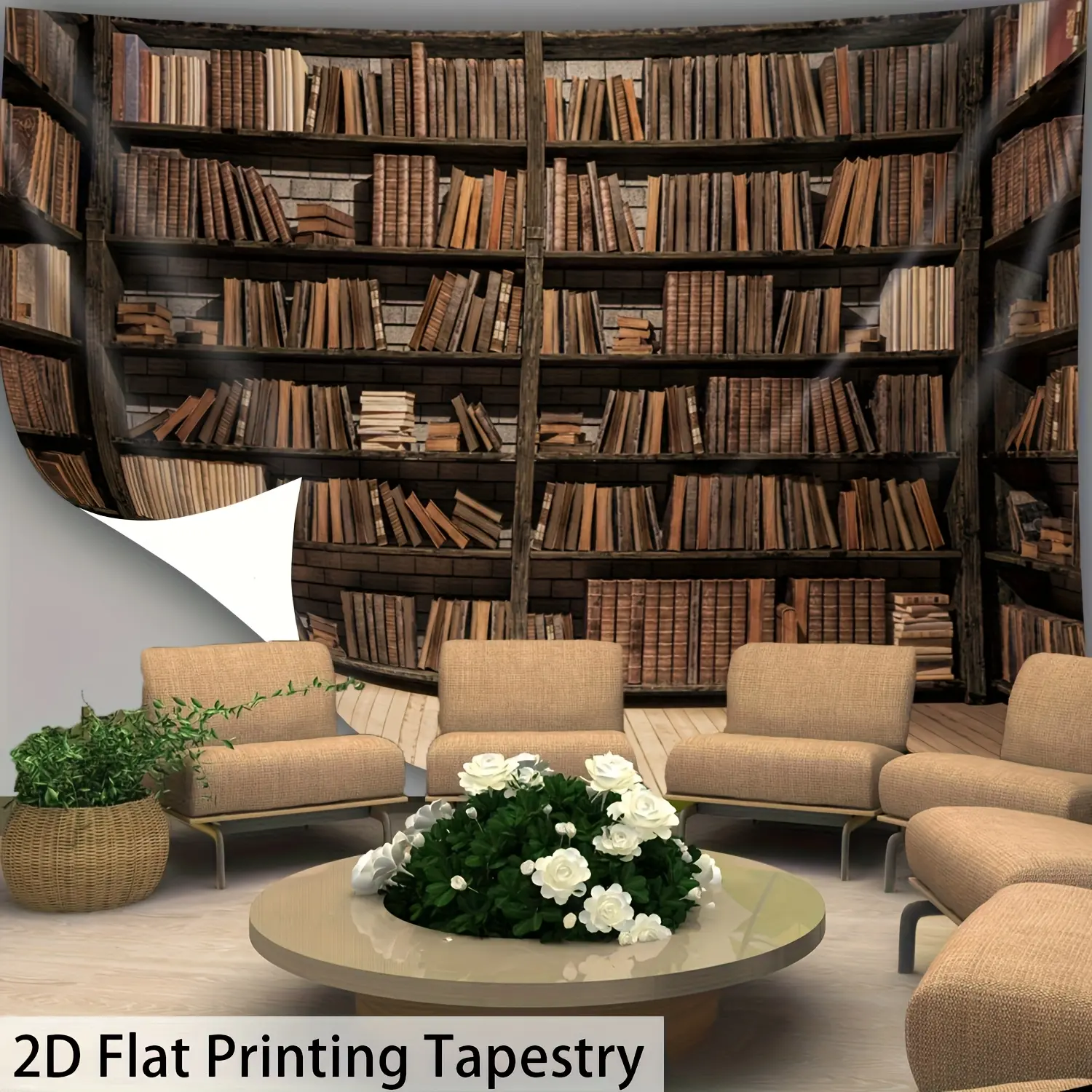 1pc Extra Large Vintage Library Bohemian Tapestry - Antique Bookshelf Design in Brown/Beige/ - HD Digital Printing Wall Hanging Decor for Living Room, Home Office, Library - Easy Hang with Clips - No Installation Needed - Polyester Fabric Wallpaper Altern