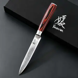 YUANREN Artisan-Grade Damascus Fruit Knife! Red Burl Wood Handle + 5'' 67 Layers AUS-10 Stainless Steel Blade,Portable for Cooking/Hiking/Camping,Perfect Gifts for lover