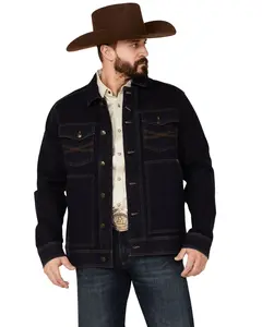 Blue Ranchwear Men's Button-Down Dark Denim Trucker Jacket - Brsp22o01-Darkblue