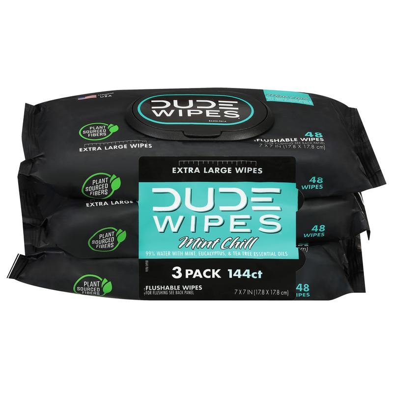 DUDE Wipes - Flushable Wipes - 3 Pack, 144 Wipes - Unscented Extra-Large Adult Wet Wipes - Vitamin-E & Aloe - Septic and Sewer Safe Napkin