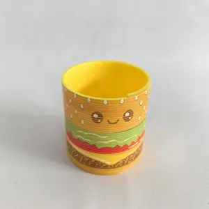 Yellow Rainbow Spring Toy with Hamburger Print, Made of Thickened Plastic, Highly Attractive for Kids to Play and Exercise Hand Flexibility, Stackable and Serves as a Dynamic Learning Tool