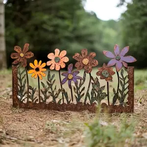 1pc Rustic Metal Garden Stakes with Colorful Floral Design - Weatherproof Outdoor Decor, Garden Accessories for Patio, Fence & Yard - Durable Metal Art for Halloween, Festive Decoration