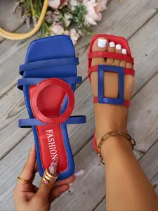 Women's Fashionable Geometric Pattern Slides, Casual Comfortable Flat Sandals for Summer, Lightweight Breathable Shoes for Daily Wear, Girl