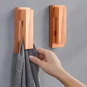 Wooden Towel Hook Set, 2 Pieces Wall Mounted Self-Adhesive Vintage Style, Decorative Hooks, Perfect for Bathroom and Kitchen Home Decor