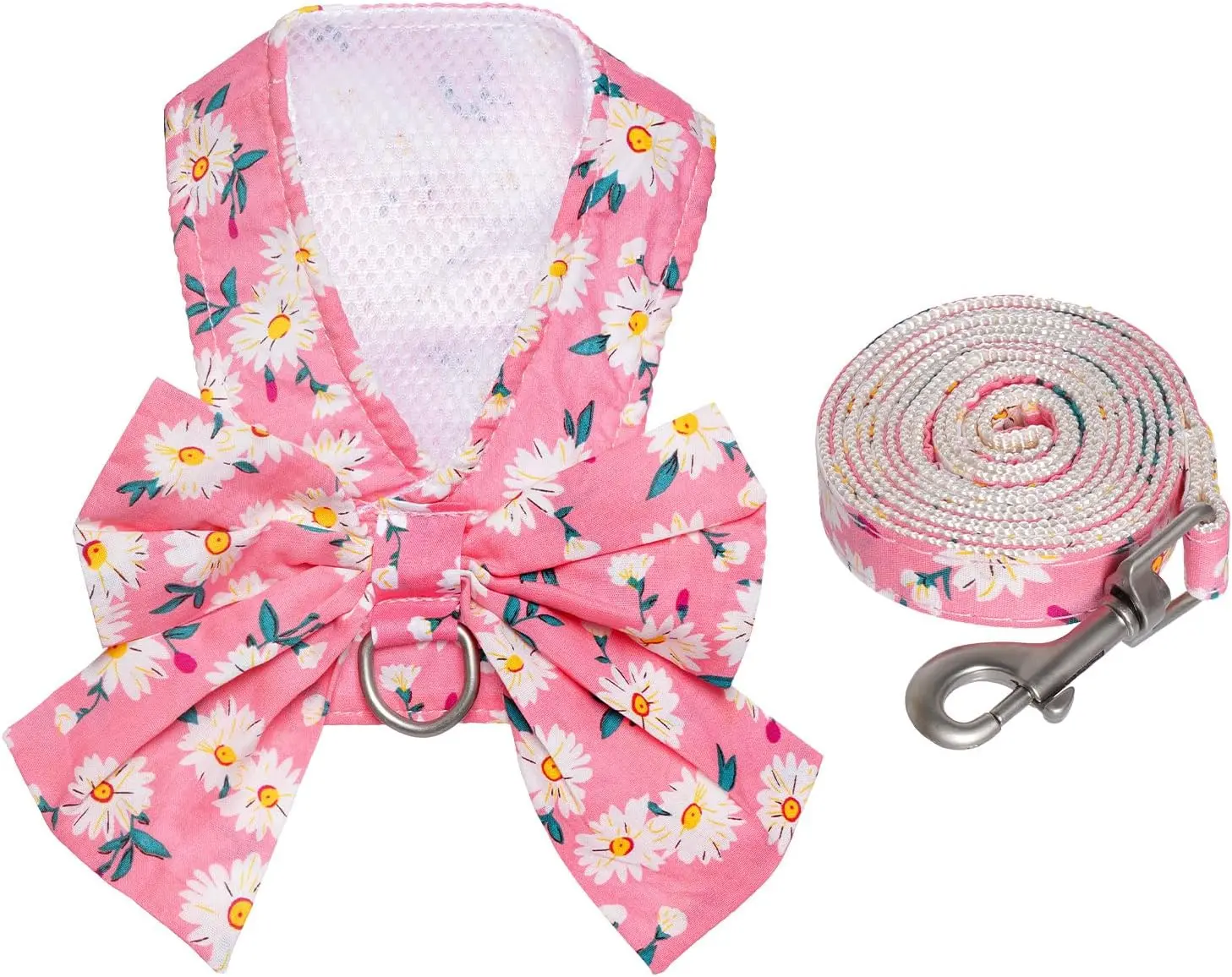 Adjustable Dog Harness & Leash Set - Lightweight Mesh Vest with Bow Knot for Small Girl Dogs, Travel & Leisure Outings, Adjustable Strap Closure, Collars & Harnesses & Leads (Pink, X-Small), Harness Set