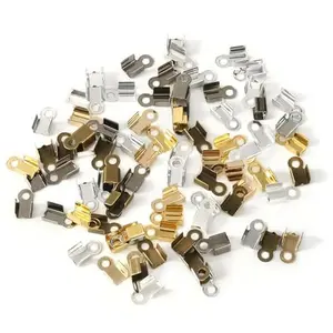 200 PCS Fold Over Cord Ends for Jewelry Making, Brass Crimp End Caps for Leather Cord, Ribbon & Suede Jewelry Connectors Bulk, Necklace & Bracelet Cord Ends Tips, DIY Jewelry Findings Supplies Set, Jewelry Making Accessories Bulk
