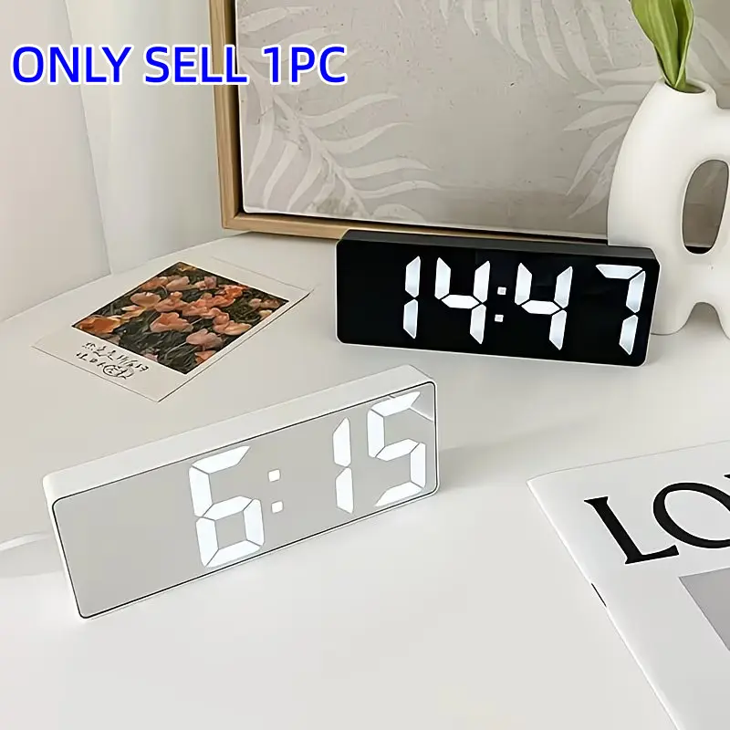 LED Mirror Clock with Digital Display, USB Powered, Delay Function, Modern Rectangular Design, Plastic Frame, Bedroom or Office Decor, Decorative Clock, USB Powered Clocks
