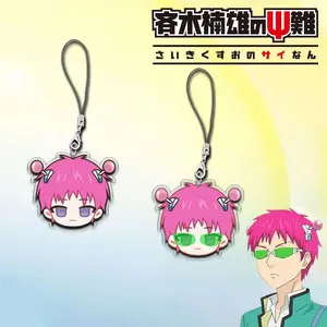 Anime The Disastrous Life of Saiki K Saiki Kusuo Cosplay Keychain Acrylic Keyring Rope Phone Chain Figure Pendant Accessories