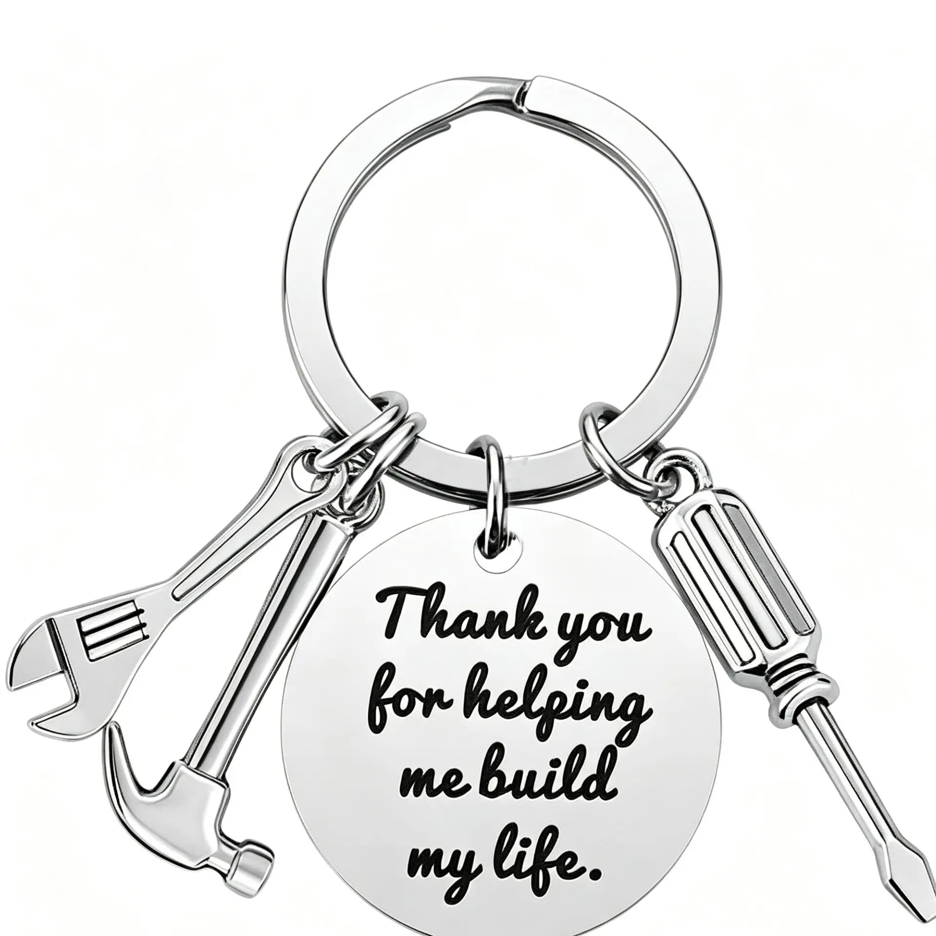 2026 Stainless Steel Multifunctional Metal Keychain - Stainless Steel Keyring, EDC Gear, Hammer-Wrench-Screwdriver Design, 3 Message Options, Father's Day Gifts for Heroes, Car Key Accessory