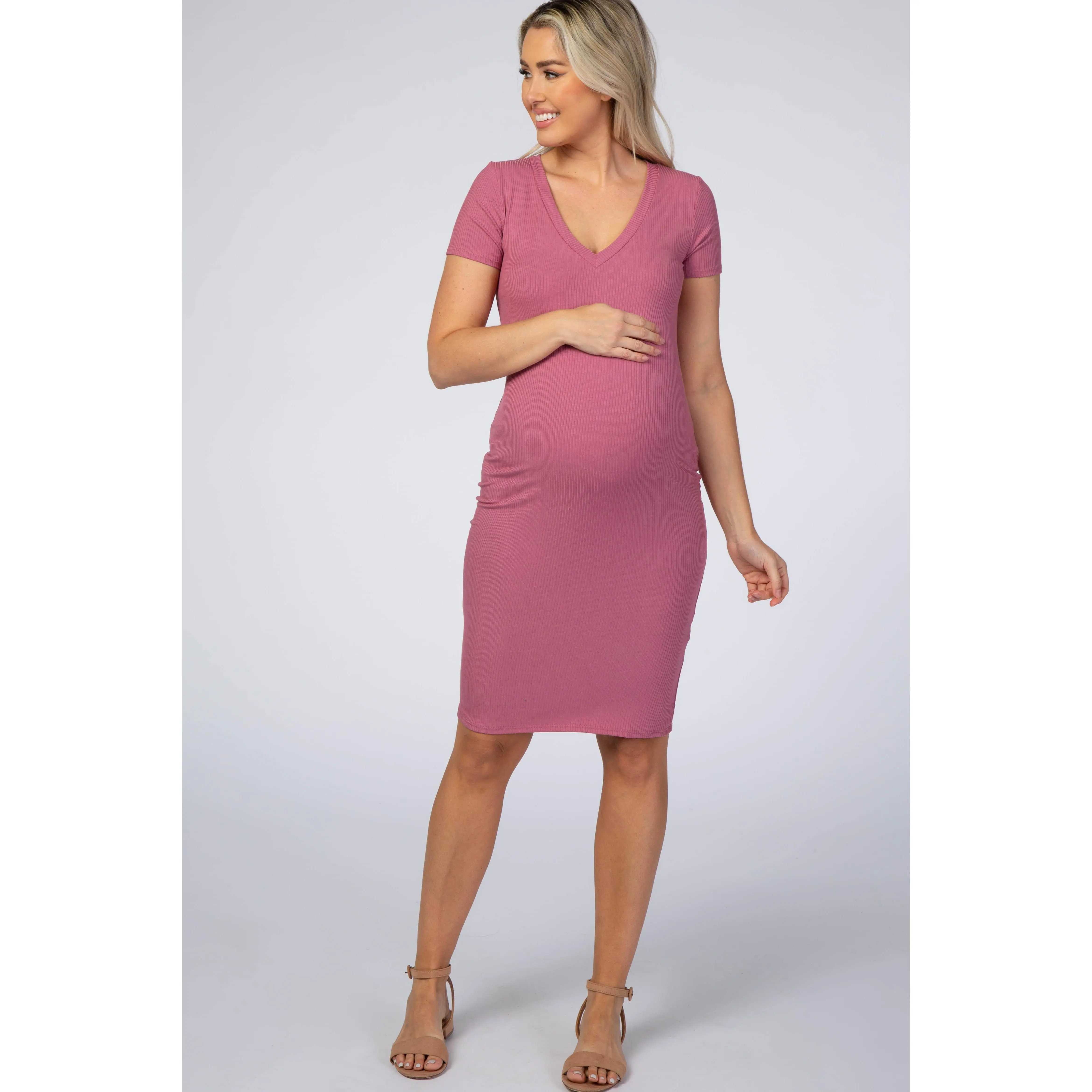 Mauve Ribbed Maternity Dress